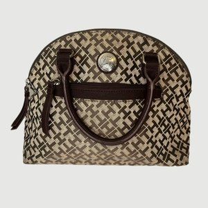 Tommy Hilfiger Classic Monogram Satchel Bag Purse Tan and Brown